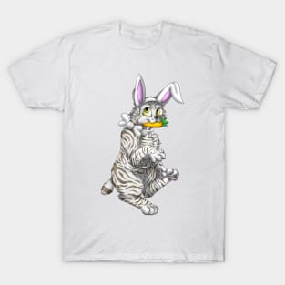 Bobtail BunnyCat: Silver-Amber Tabby (White) T-Shirt